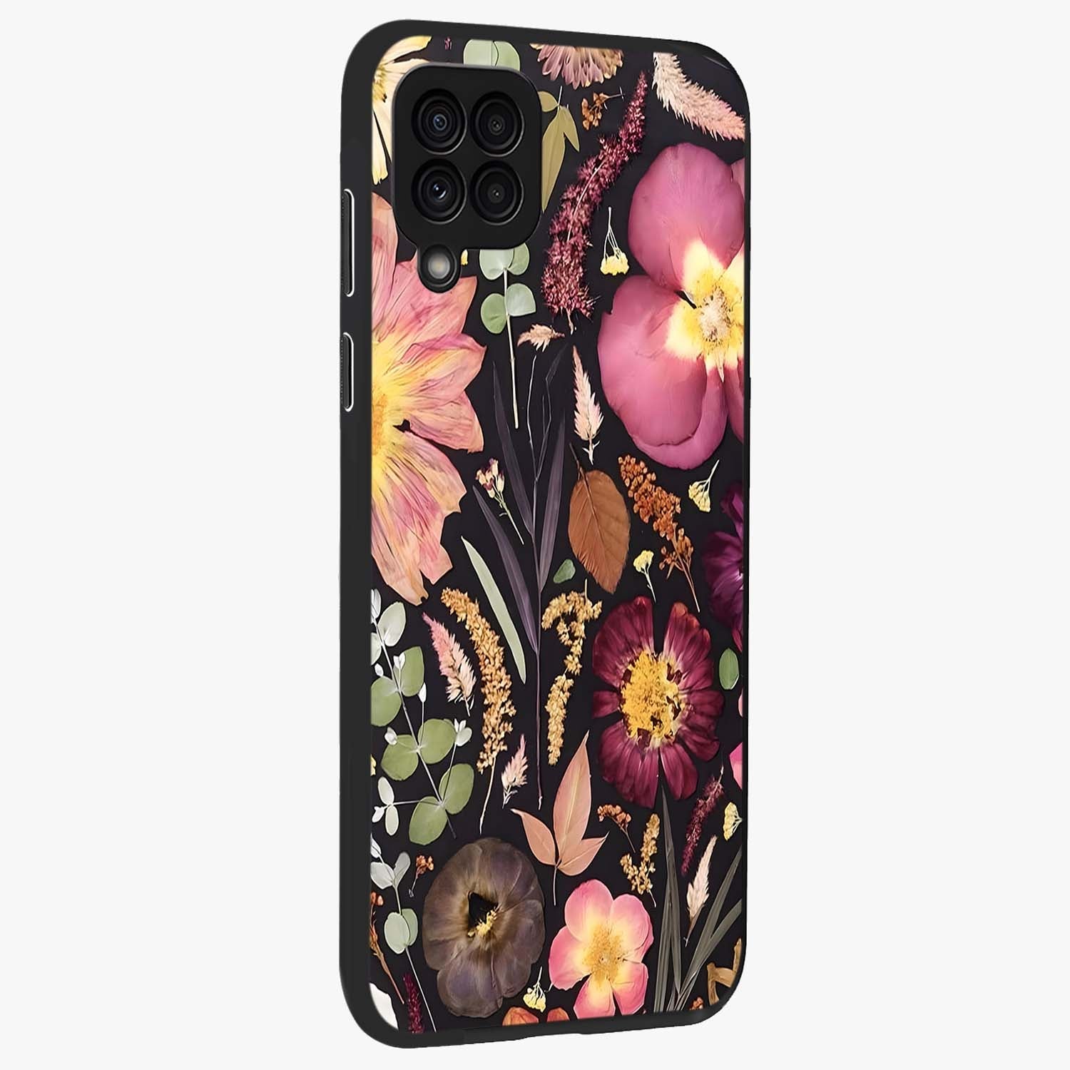 Petal Dream Tapestry Glass Case upright view showcasing detailed floral tapestry artwork with artistic nature theme.