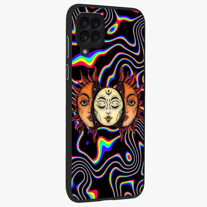Psychedelic Sun Glass Case upright view showcasing trippy sun artwork with bold psychedelic theme.