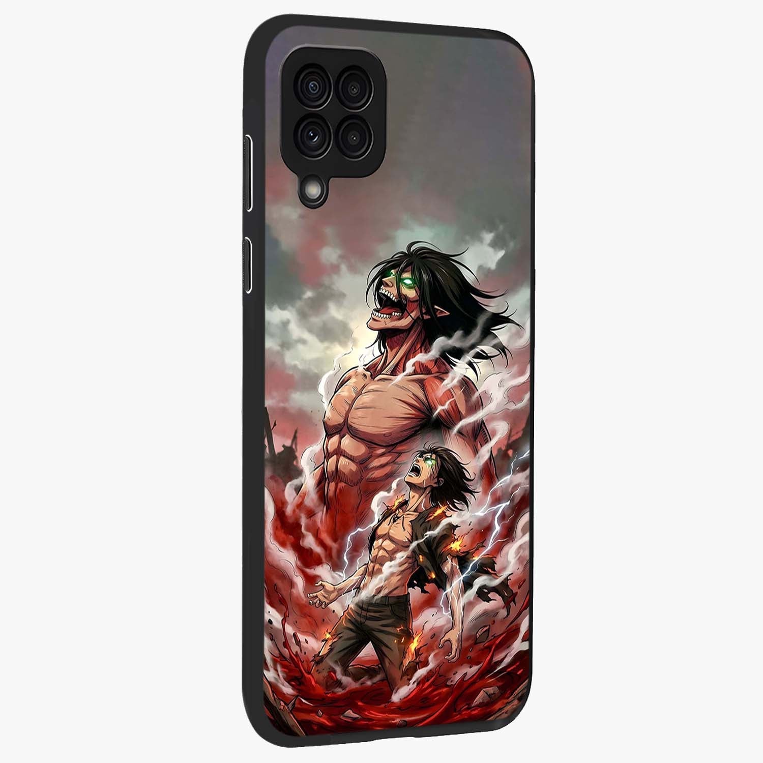 Titan Awakening Fury Glass Case upright view showcasing intense titan artwork with epic fantasy theme.