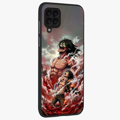 Titan Awakening Fury Glass Case upright view showcasing intense titan artwork with epic fantasy theme.