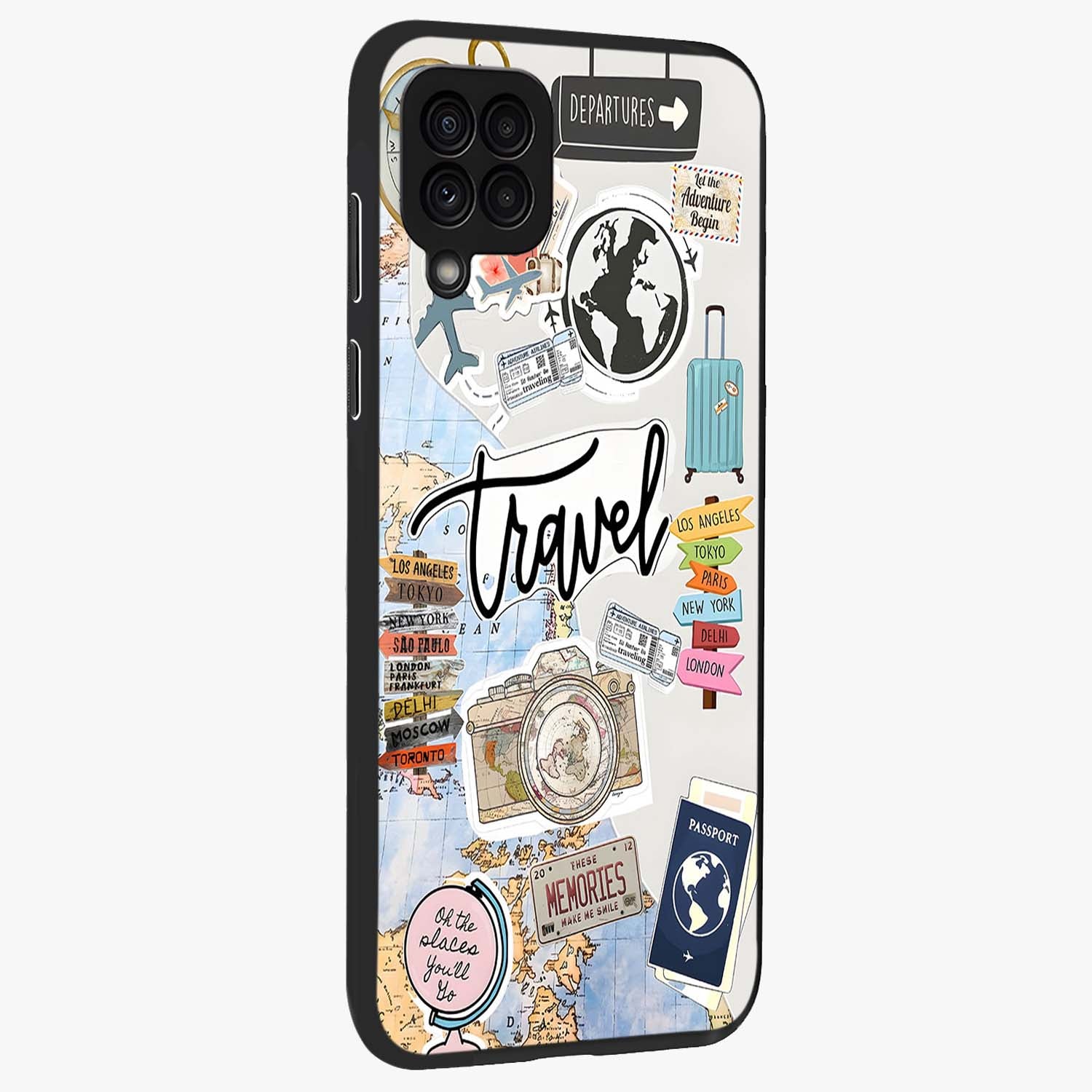 Wanderlust Journal Glass Case upright view showcasing wanderlust inspired artwork with creative exploration theme.