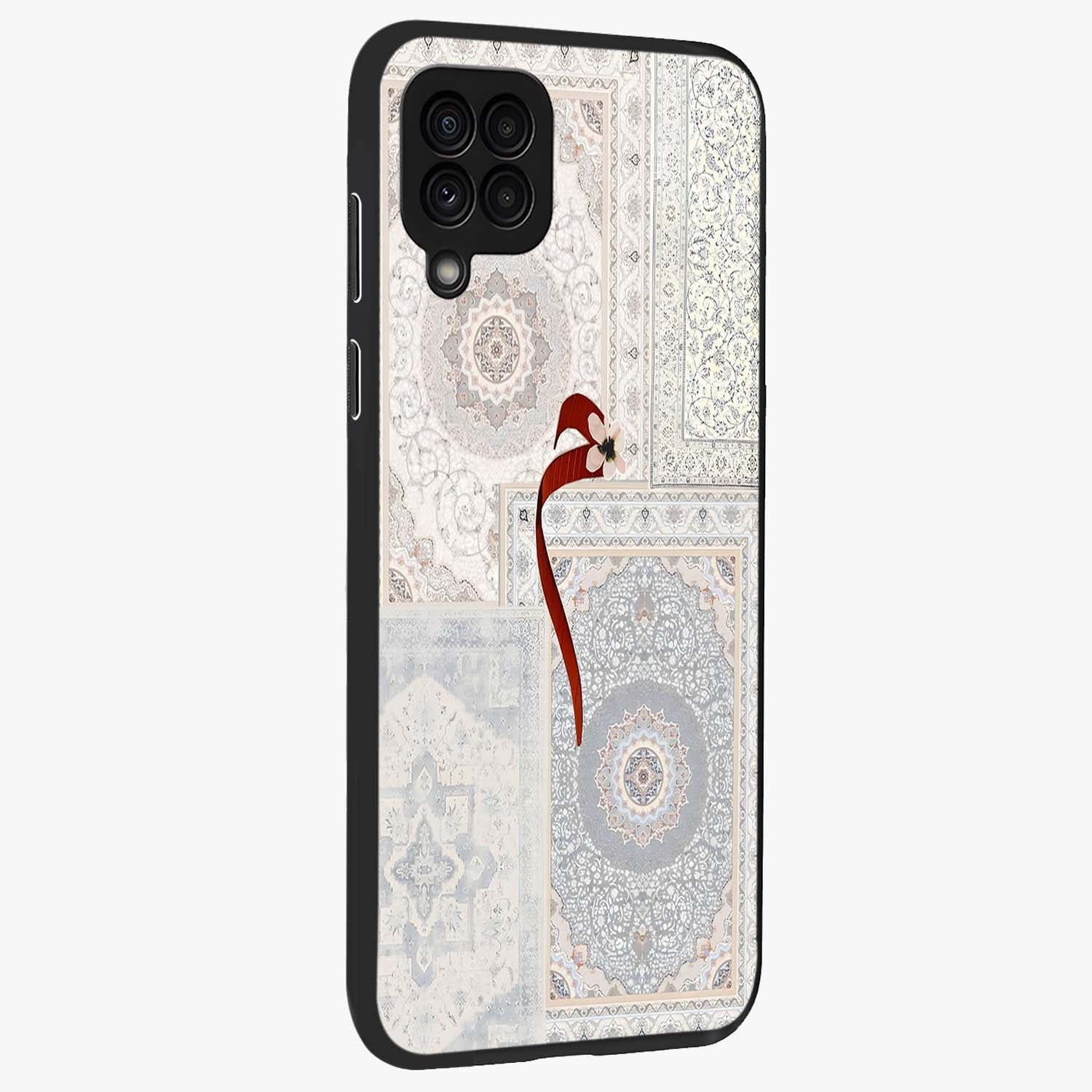 White Aesthetic Bow Glass Case upright view showcasing delicate ribbon bow artwork with cute minimalist theme.