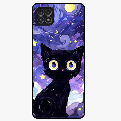 Abstract Cat Art Glass Case showing flat back view with artistic cat illustration and glossy glass finish.