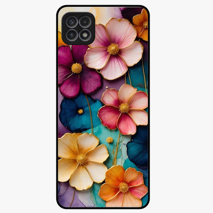 Artlyn Grace Flower Pattern Glass Case showing flat back view with elegant floral pattern artwork and glossy glass finish.