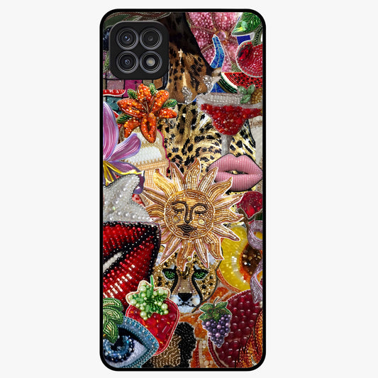 Beaded Fashion Jungle Glass Case showing flat back view with vibrant jungle inspired bead artwork and glossy glass finish.