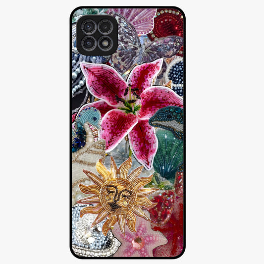 Beaded Garden Fantasy Glass Case showing flat back view with dreamy garden bead artwork and glossy glass finish.
