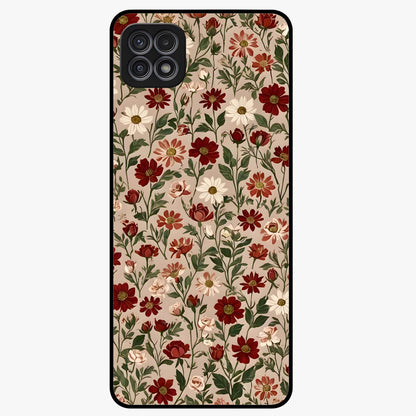 Biege Flower With Leaf Glass Case showing flat back view with soft beige floral artwork and glossy glass finish.