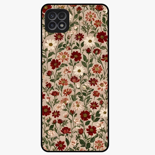 Biege Flower With Leaf Glass Case showing flat back view with soft beige floral artwork and glossy glass finish.