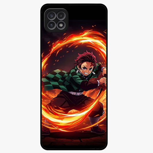 Blazing Sword Resolve Glass Case showing flat back view with fiery sword artwork and glossy glass finish.