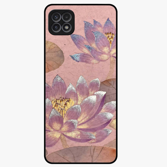 Blossom Mist Lotus Glass Case showing flat back view with serene lotus blossom artwork and glossy glass finish.