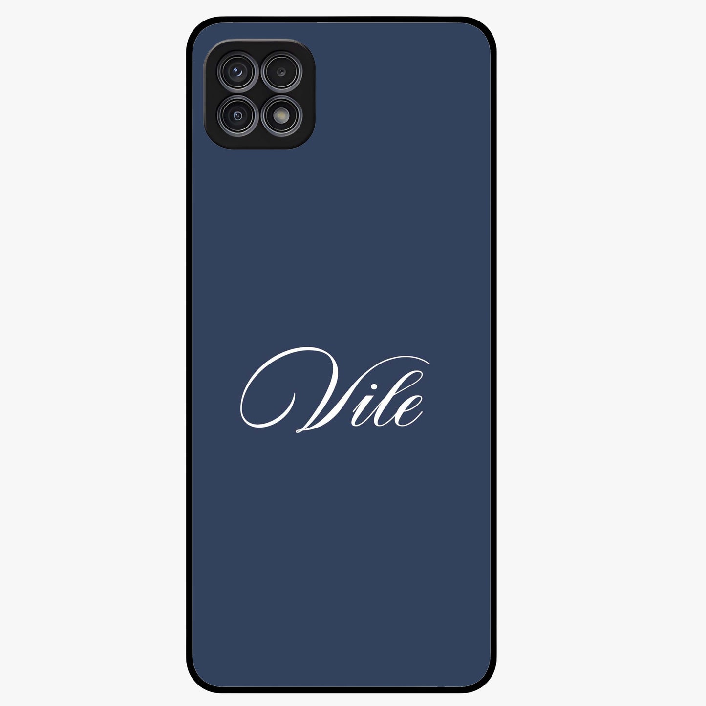 Blue Background Personalized Custom Name Glass Case showing flat back view with minimal blue background and custom name design.