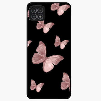 Butterfly Pattern Glass Case showing flat back view with elegant butterfly pattern artwork and glossy glass finish.