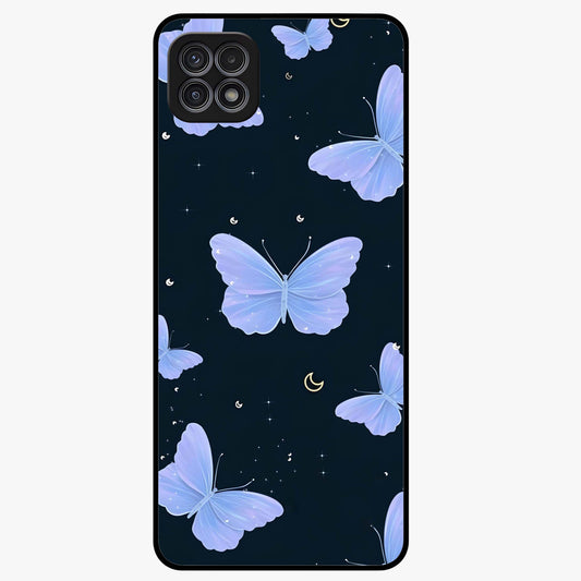 Butterfly With Stars Pattern Glass Case showing flat back view with butterfly and star pattern artwork and glossy glass finish.