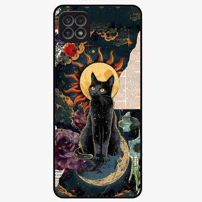 Celestial Black Cat Glass Case showing flat back view with mystical black cat artwork and glossy glass finish.