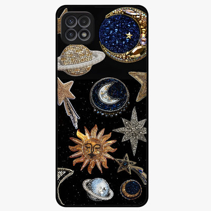 Celestial Gem Constellations Glass Case showing flat back view with sparkling constellation artwork and glossy glass finish.