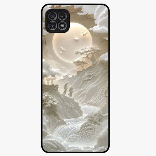 Celestial Origami Glass Case showing flat back view with artistic origami inspired celestial artwork and glossy glass finish.