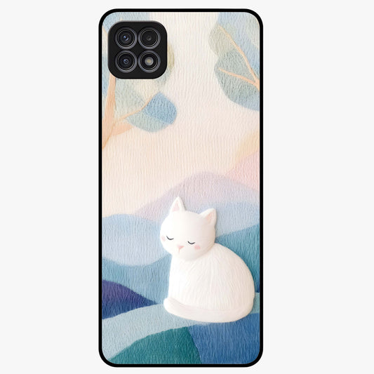 Cotton Dream Cat Glass Case showing flat back view with soft dreamy cat artwork and glossy glass finish.