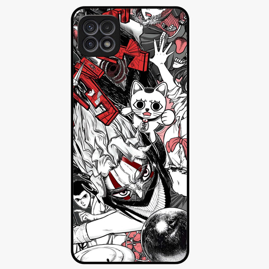 Crimson Chaos Panel Glass Case showing flat back view with bold crimson abstract artwork and glossy glass finish.