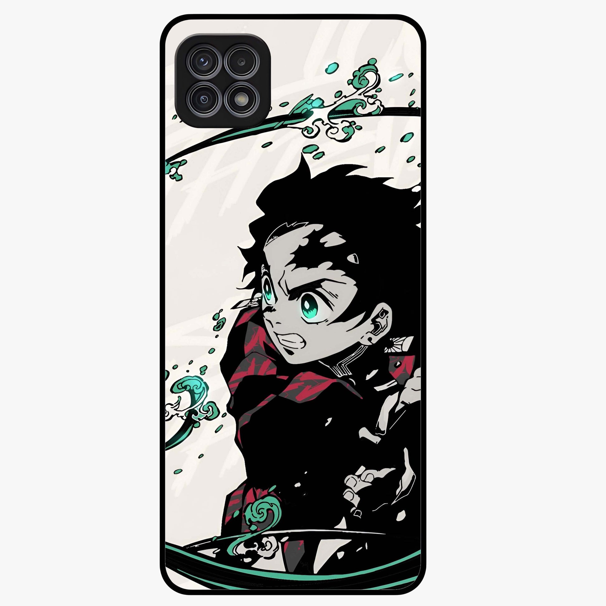 Demon Slayer Glass Case showing flat back view with bold anime inspired artwork and glossy glass finish.