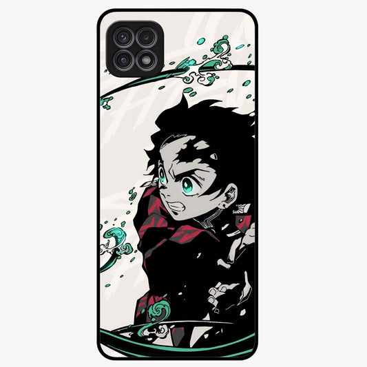 Demon Slayer Glass Case showing flat back view with bold anime inspired artwork and glossy glass finish.