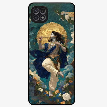 Divine Krishna Art Glass Case showing flat back view with Lord Krishna artwork and glossy glass finish.