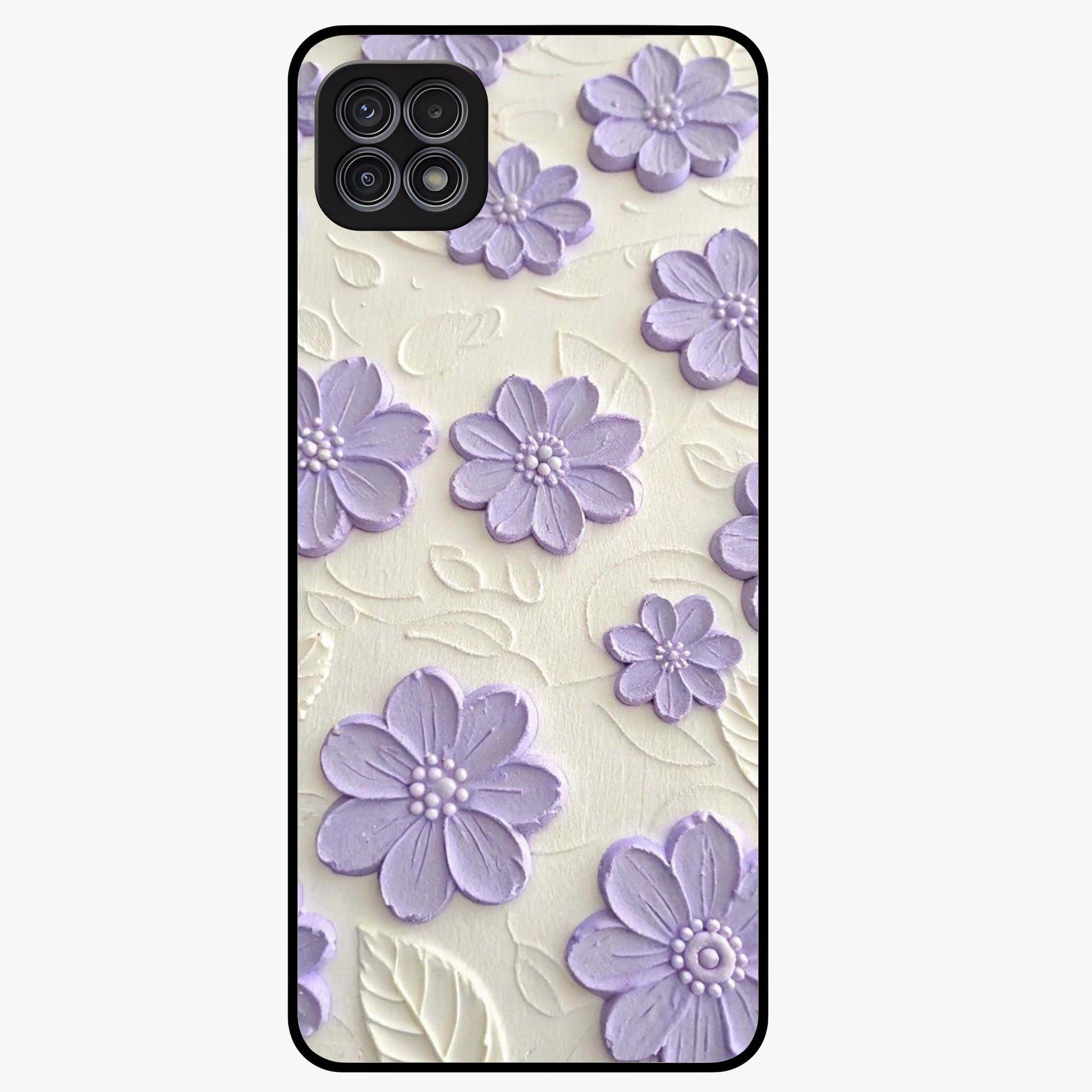 Floral Wall Art With Purple Flowers Glass Case showing flat back view with purple flower artwork and glossy glass finish.