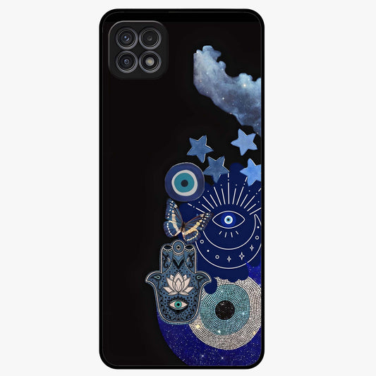 Galactic Charm Cluster Glass Case showing flat back view with glowing celestial charm artwork and glossy glass finish.