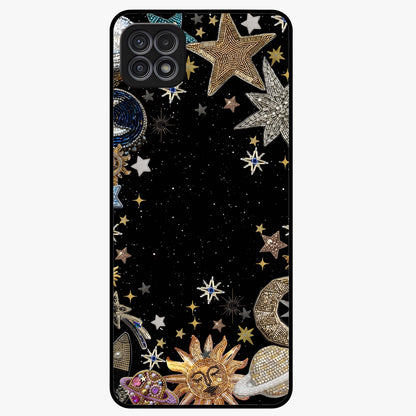 Galactic Jewel Stars Glass Case showing flat back view with sparkling star jewel artwork and glossy glass finish.