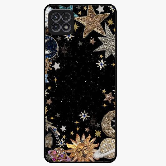 Galactic Jewel Stars Glass Case showing flat back view with sparkling star jewel artwork and glossy glass finish.
