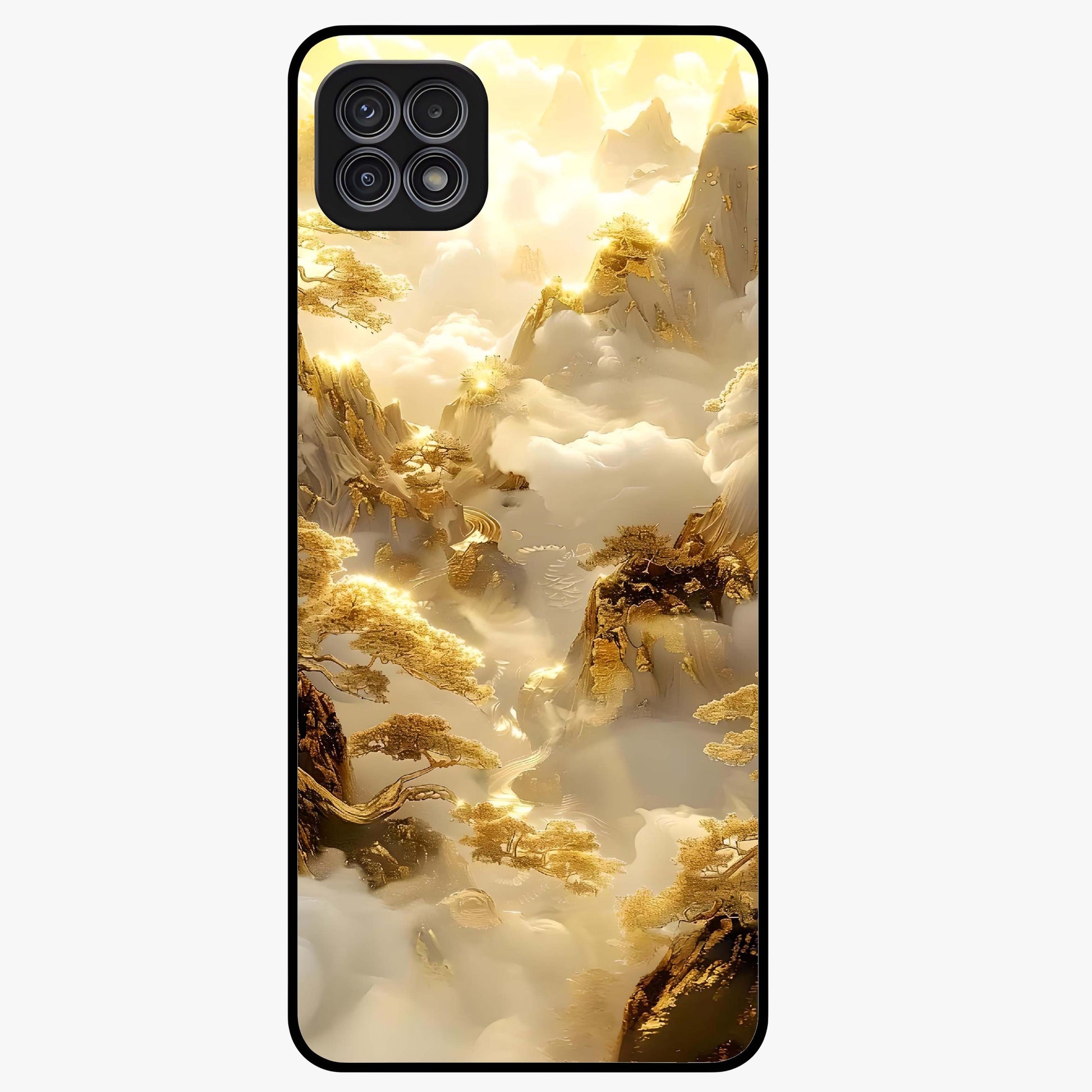 Gates Of Illumination Glass Case showing flat back view with mystical illuminated gate artwork and glossy glass finish.