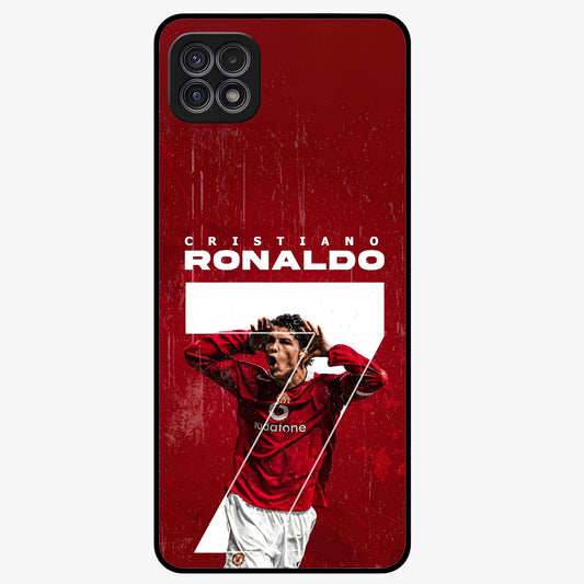 Goal Celebration Legacy Glass Case showing flat back view with football celebration inspired artwork and glossy glass finish.