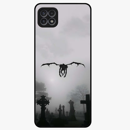 Graveyard Shadow Descent Glass Case showing flat back view with dark graveyard themed artwork and glossy glass finish.