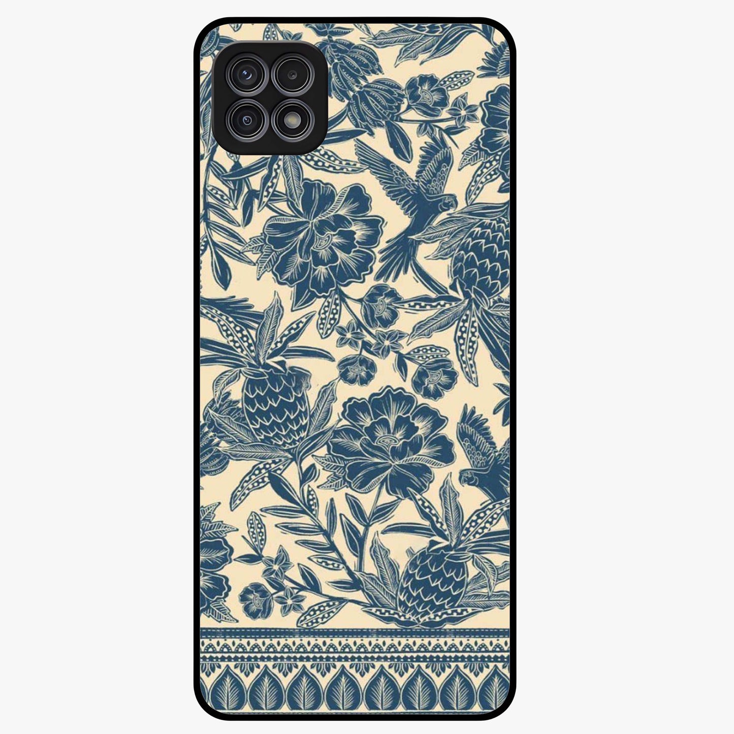 Heirloom Wild Bloom Glass Case showing flat back view with vintage inspired wild flower artwork and glossy glass finish.
