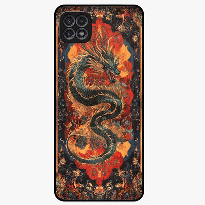 Inferno Dragon Soul Glass Case showing flat back view with fiery dragon artwork and glossy glass finish.