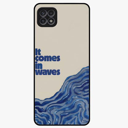 It Comes In Waves Quote Glass Case showing flat back view with inspirational wave themed quote artwork and glossy glass finish.