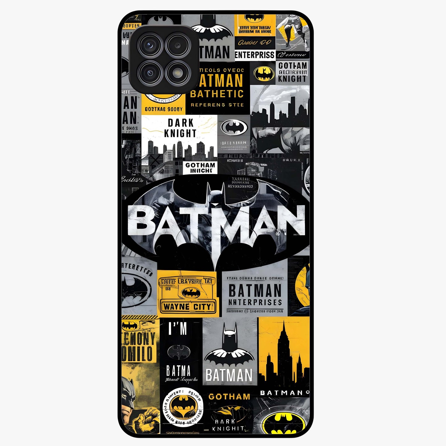 Knight Gotham Rise Glass Case showing flat back view with dark hero inspired artwork and glossy glass finish.