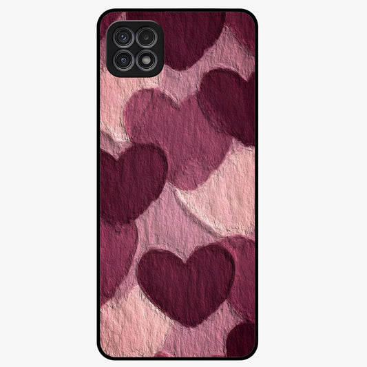 Layered Paper Hearts Glass Case showing flat back view with layered paper heart artwork and glossy glass finish.