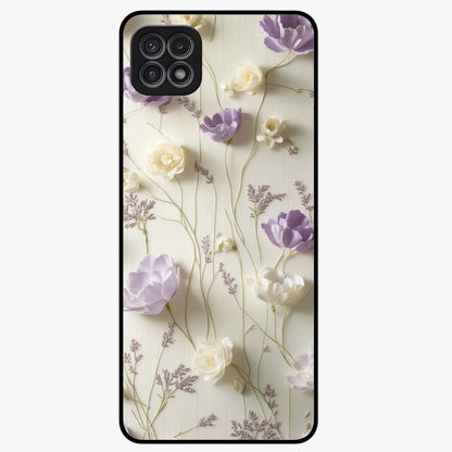 Lilac Breeze Harmony Glass Case showing flat back view with soft lilac themed artwork and glossy glass finish.