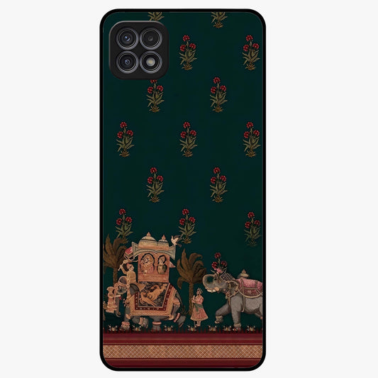 Macmerise Glass Case showing flat back view with stylish modern artwork and glossy glass finish.