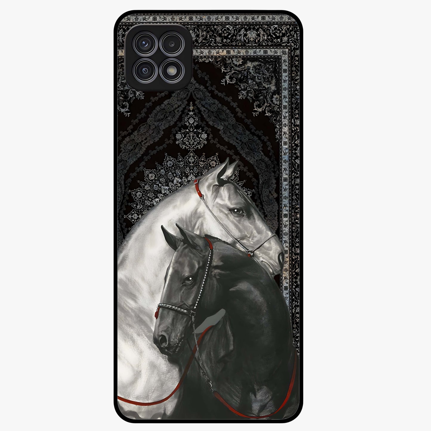 Majestic Ride Legacy Glass Case showing flat back view with powerful automotive inspired artwork and glossy glass finish.