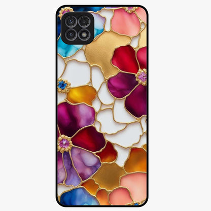 Marble Flower Pattern Glass Case showing flat back view with marble texture floral artwork and glossy glass finish.