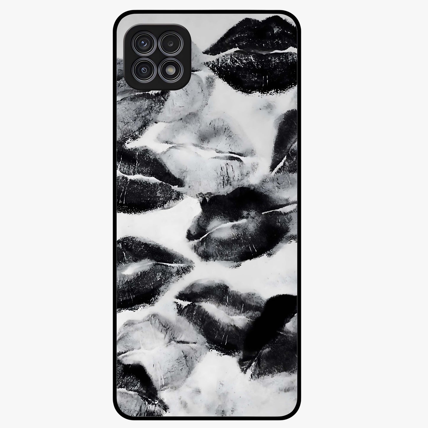 Midnight Kiss Marks Glass Case showing flat back view with lipstick kiss mark artwork and glossy glass finish.
