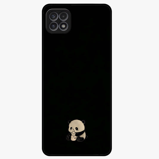 Midnight Panda Love Glass Case showing flat back view with cute panda themed artwork and glossy glass finish.