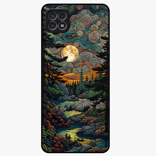 Moonlight Forest Dream Glass Case showing flat back view with mystical forest moonlight artwork and glossy glass finish.