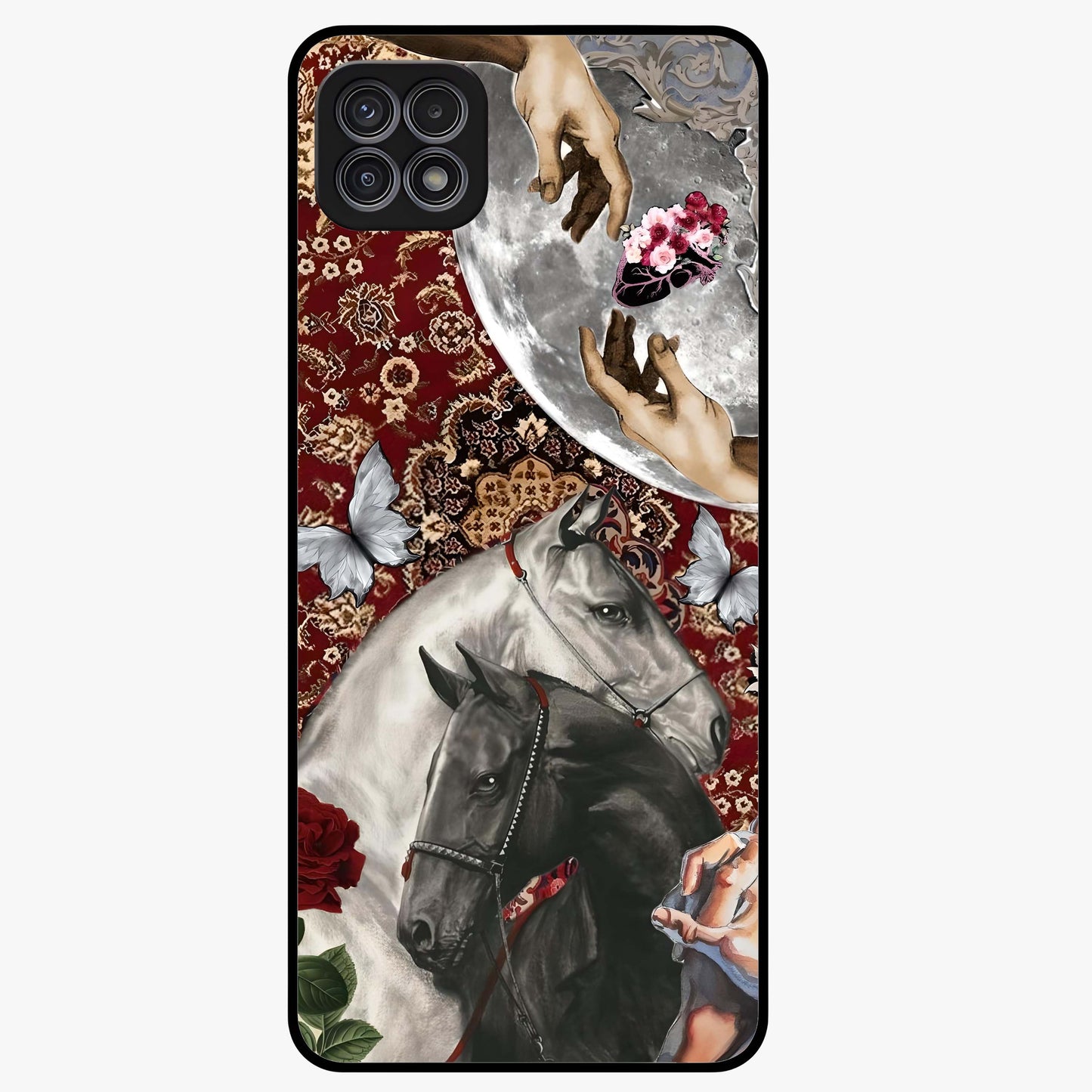 Moonlit Royal Stallion Glass Case showing flat back view with majestic horse under moonlight artwork and glossy glass finish.