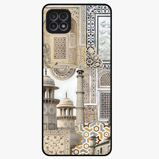 Mughal Marble Legacy Glass Case showing flat back view with intricate Mughal inspired marble pattern and glossy glass finish.