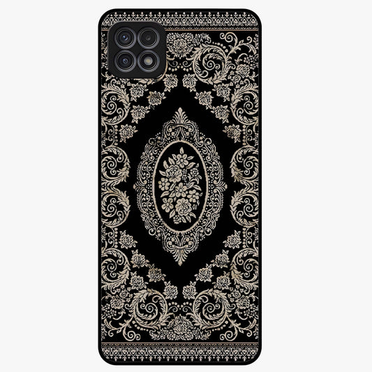 Noir Bloom Elegance Glass Case showing flat back view with elegant dark floral artwork and glossy glass finish.
