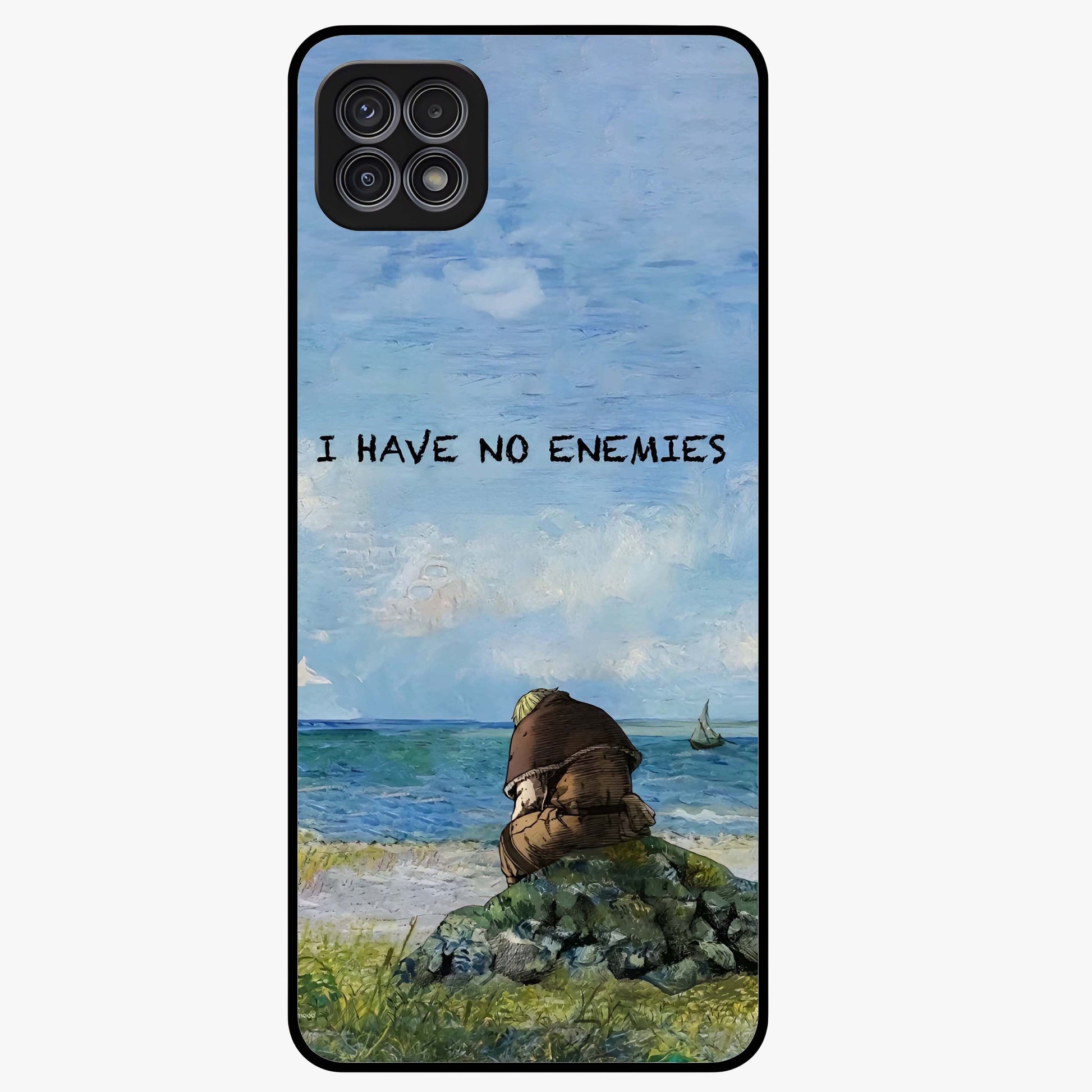Peace Beyond War Glass Case showing flat back view with symbolic peace themed artwork and glossy glass finish.
