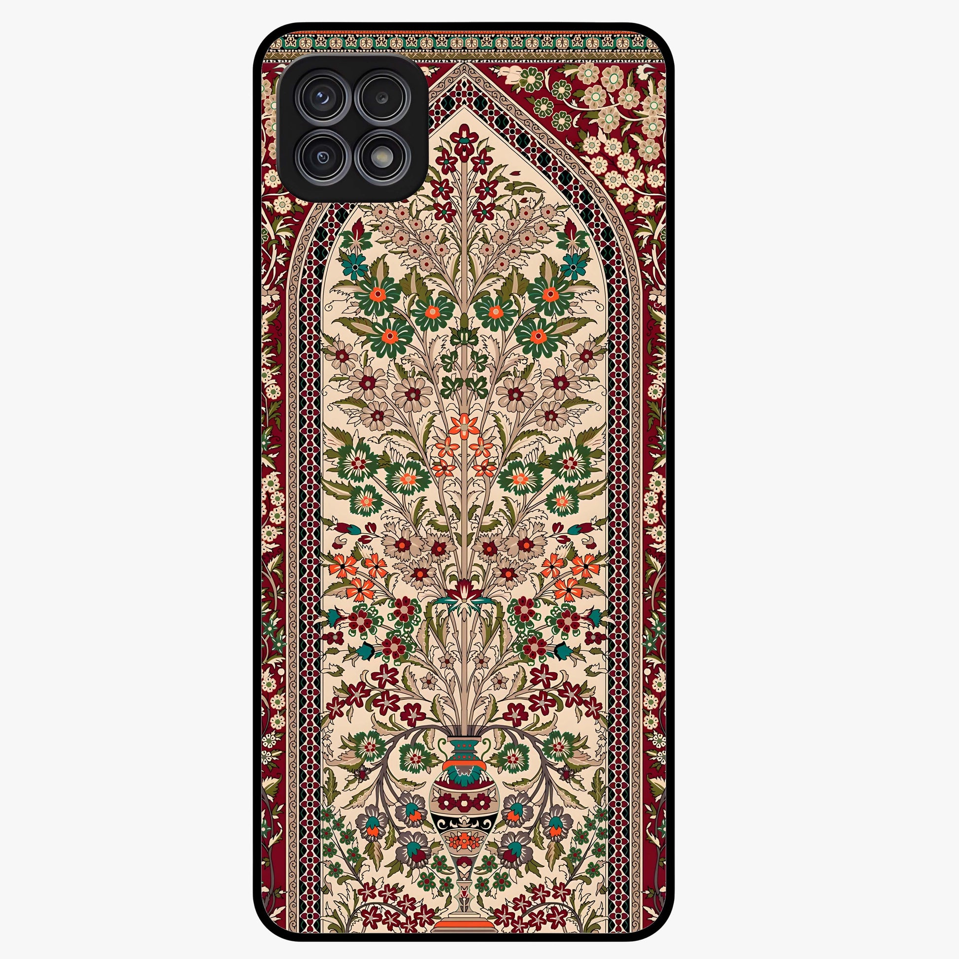 Persian Inspired Glass Case showing flat back view with ornate Persian style pattern artwork and glossy glass finish.