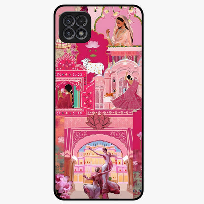 Pink Palace Muse Glass Case showing flat back view with elegant palace inspired artwork and glossy glass finish.